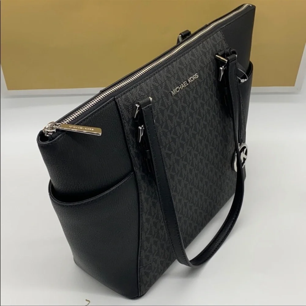 MICHAEL KORS CHARLOTTE LARGE TOP ZIP Black Tote - Picture 7 of 16
